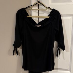 LOFT Elegant Black Blouse with Tie Cuffs